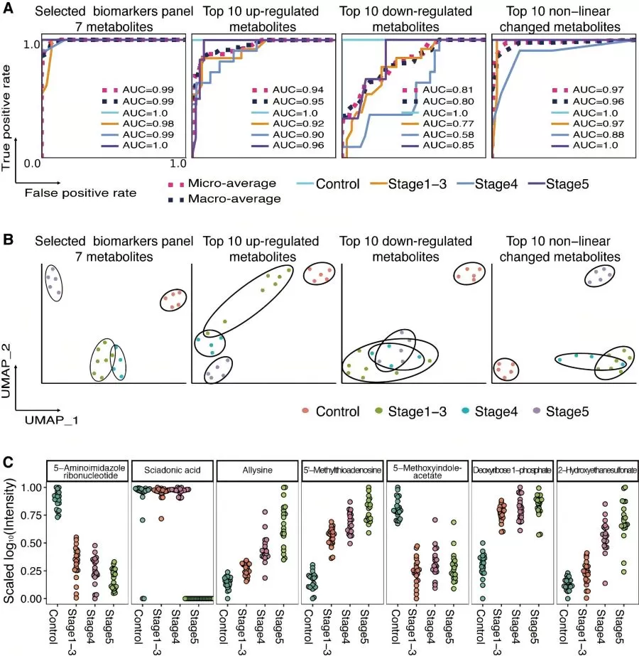 Predicting different stages of CKD using different combination of metabolites